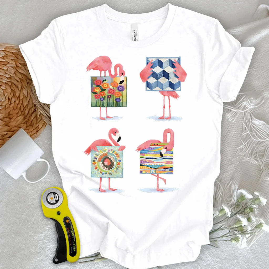Modern Quilt Flamingos T-shirt