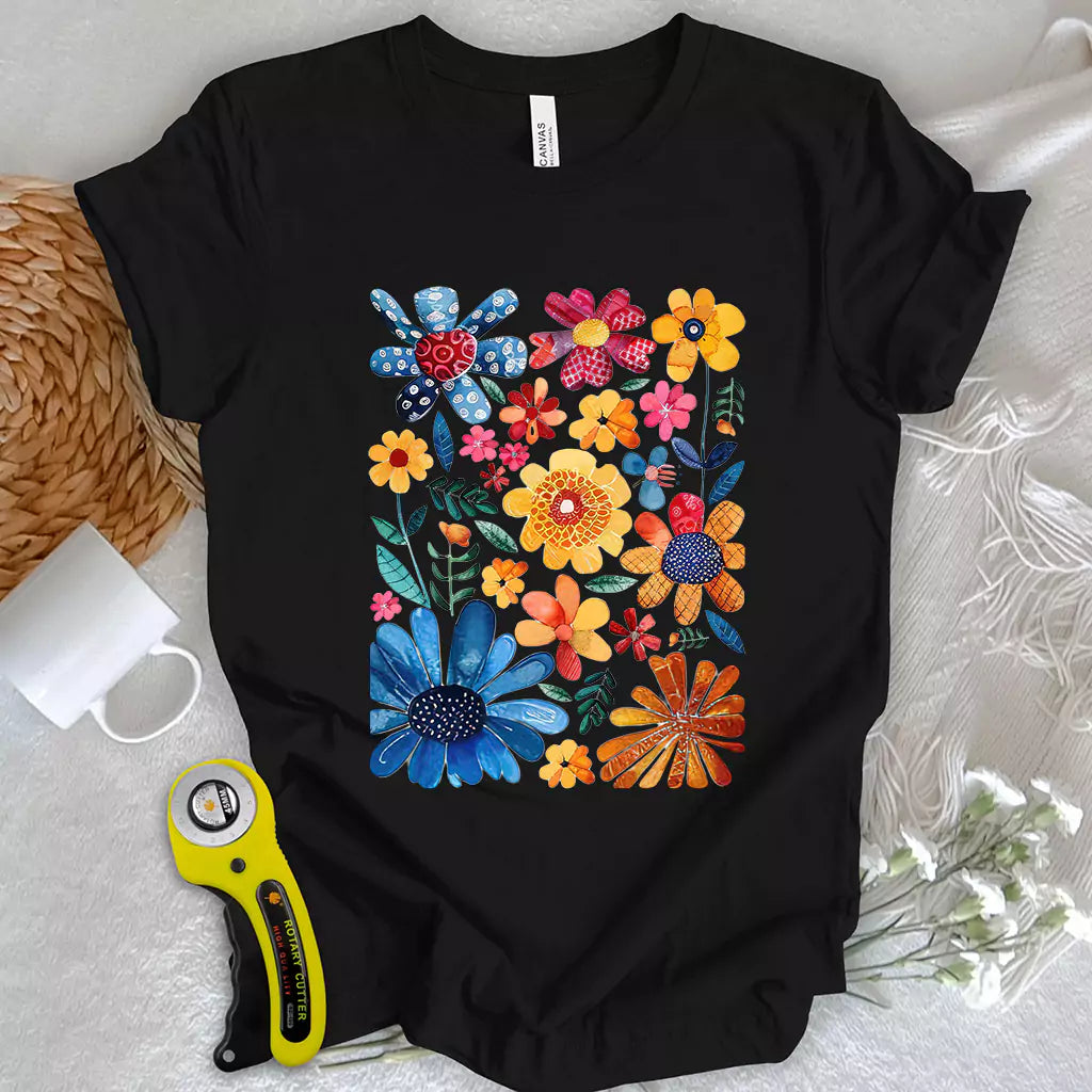 Boho Quilting Flowers T-Shirt