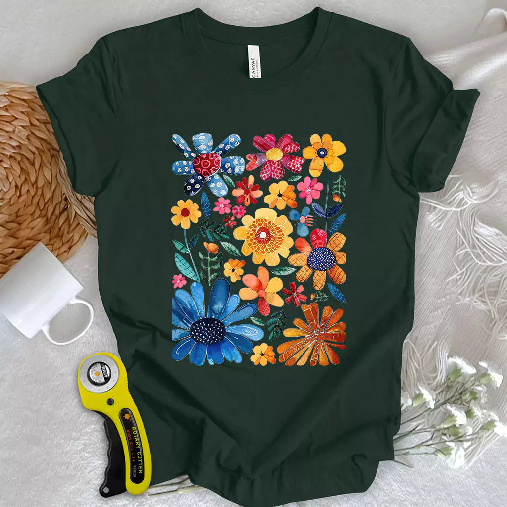 Boho Quilting Flowers T-Shirt