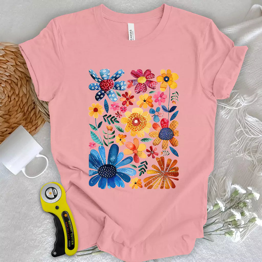 Boho Quilting Flowers T-Shirt