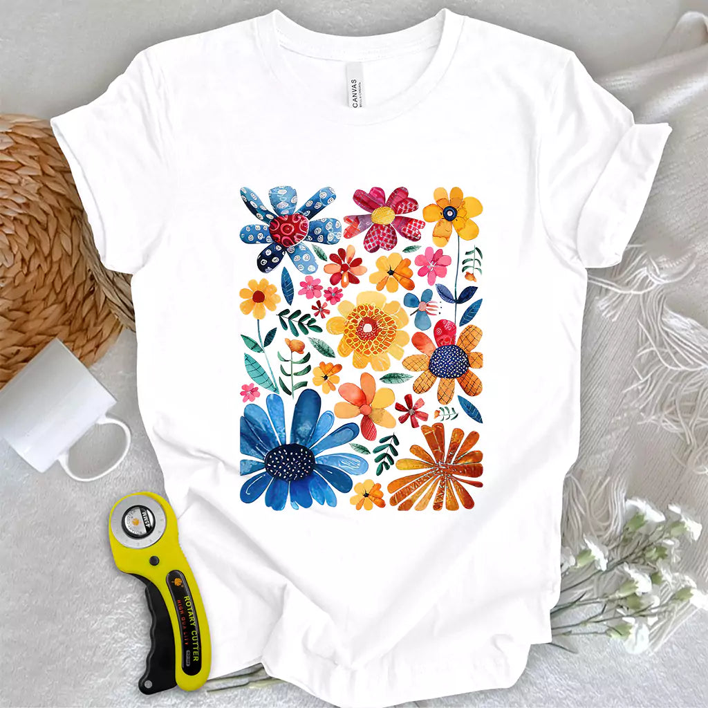 Boho Quilting Flowers T-Shirt
