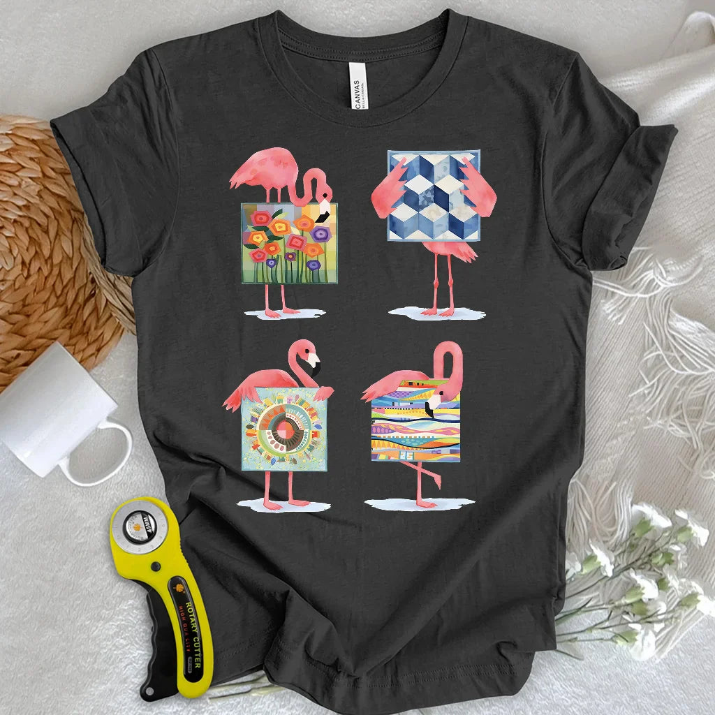 Modern Quilt Flamingos T-shirt