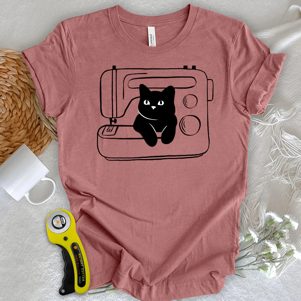 Black cat machine T-shirt