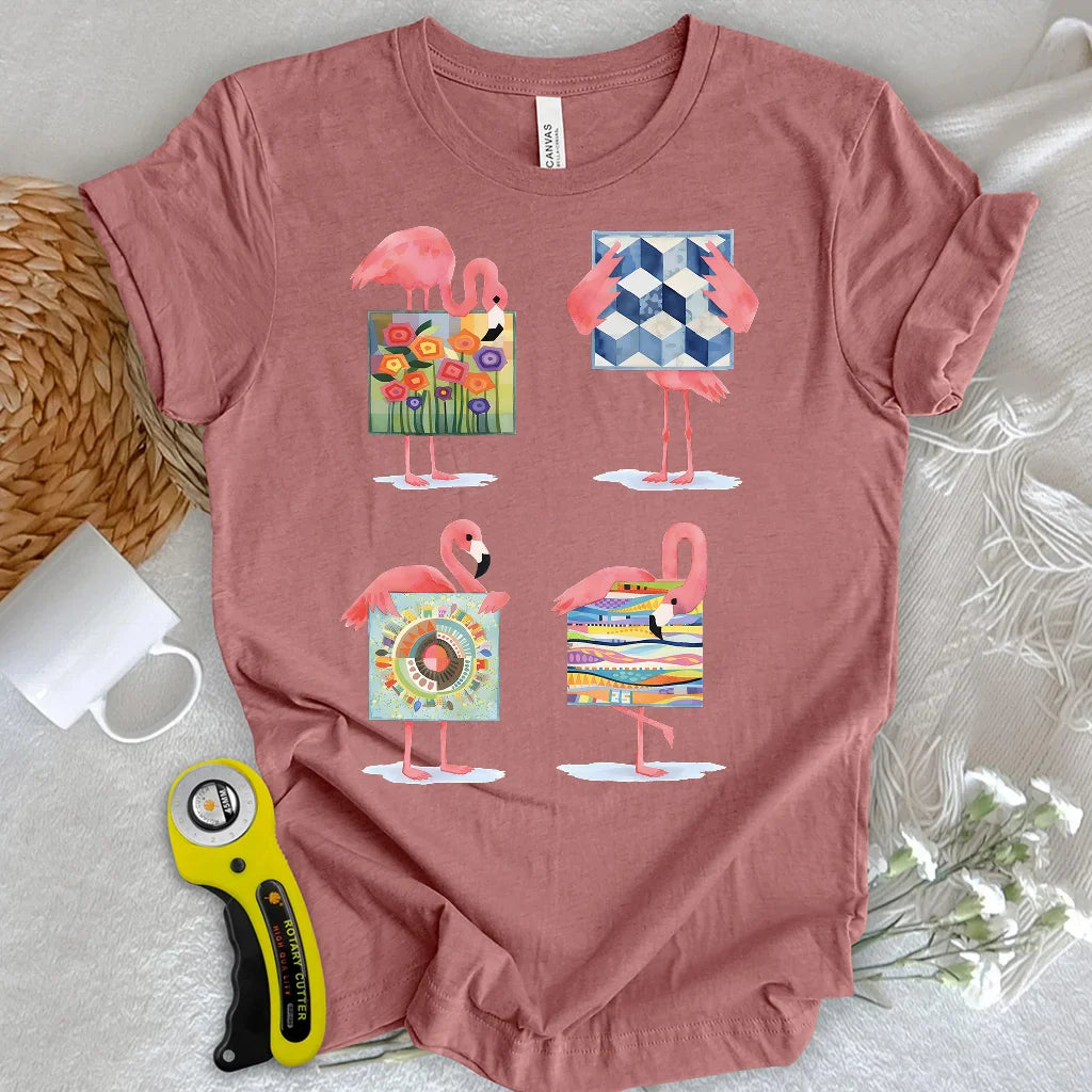 Modern Quilt Flamingos T-shirt