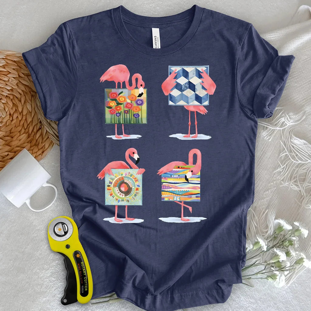 Modern Quilt Flamingos T-shirt