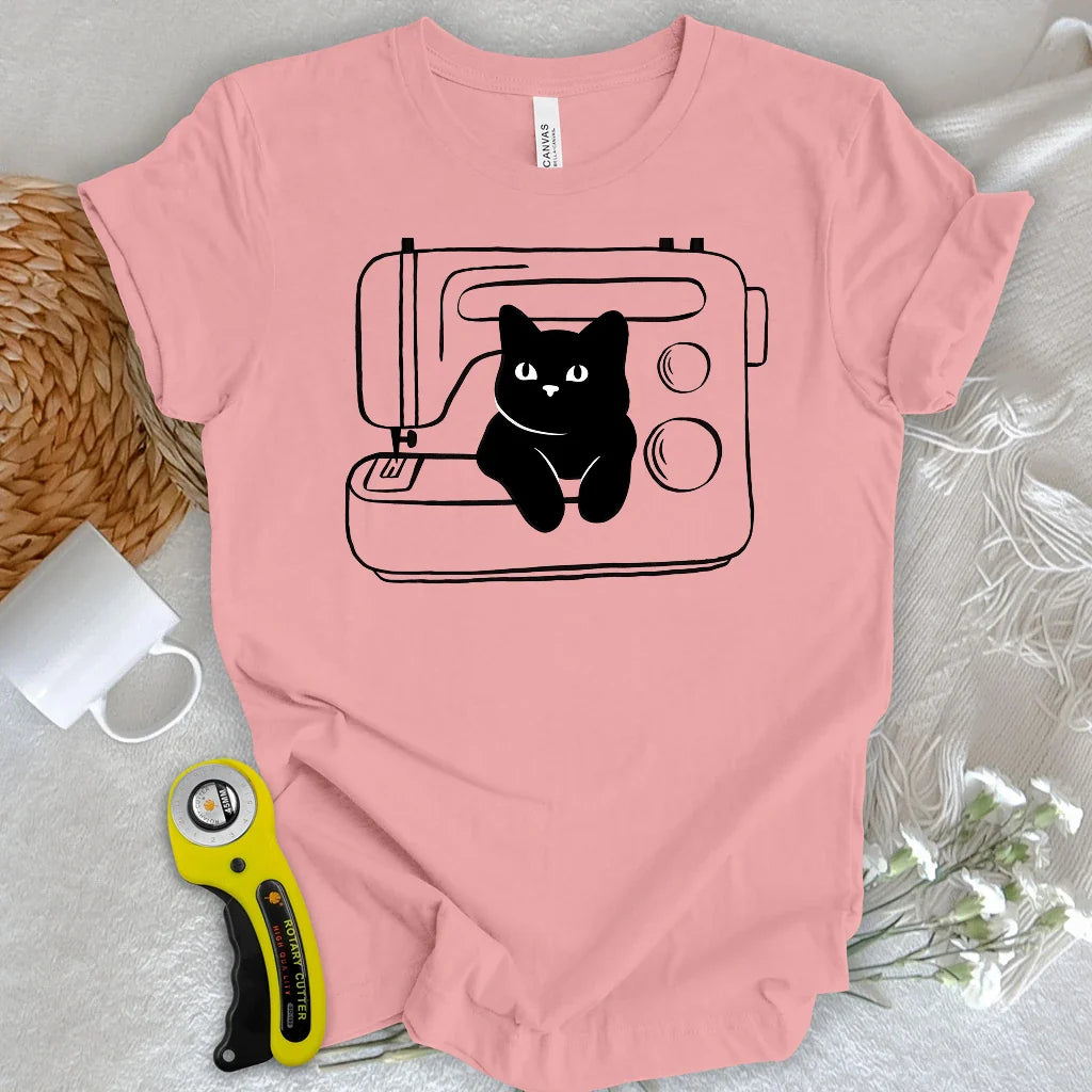 Black cat machine T-shirt